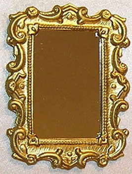 Dollhouse Miniature Mirror, Med Rectangle, Gold Color
